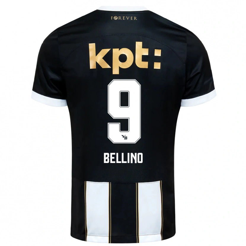 Danxen Kinder Mattia Bellino #9 Schwarz Weiß Auswärtstrikot Trikot 2025/26 T-Shirt