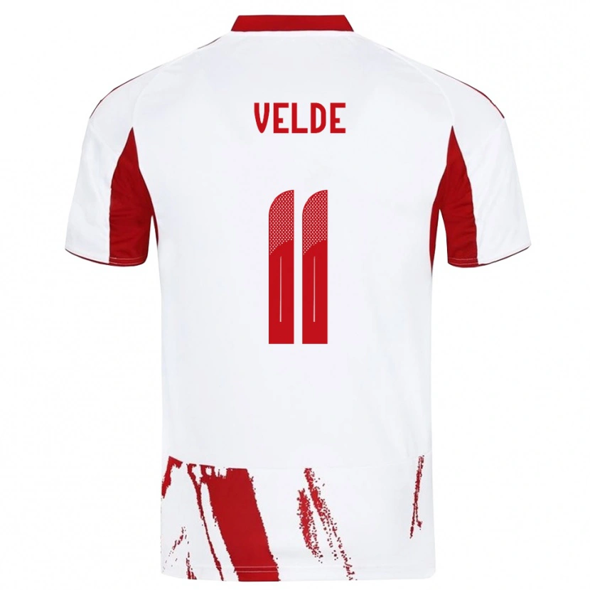 Danxen Kinder Kristoffer Velde #11 Weiß Rot Auswärtstrikot Trikot 2025/26 T-Shirt
