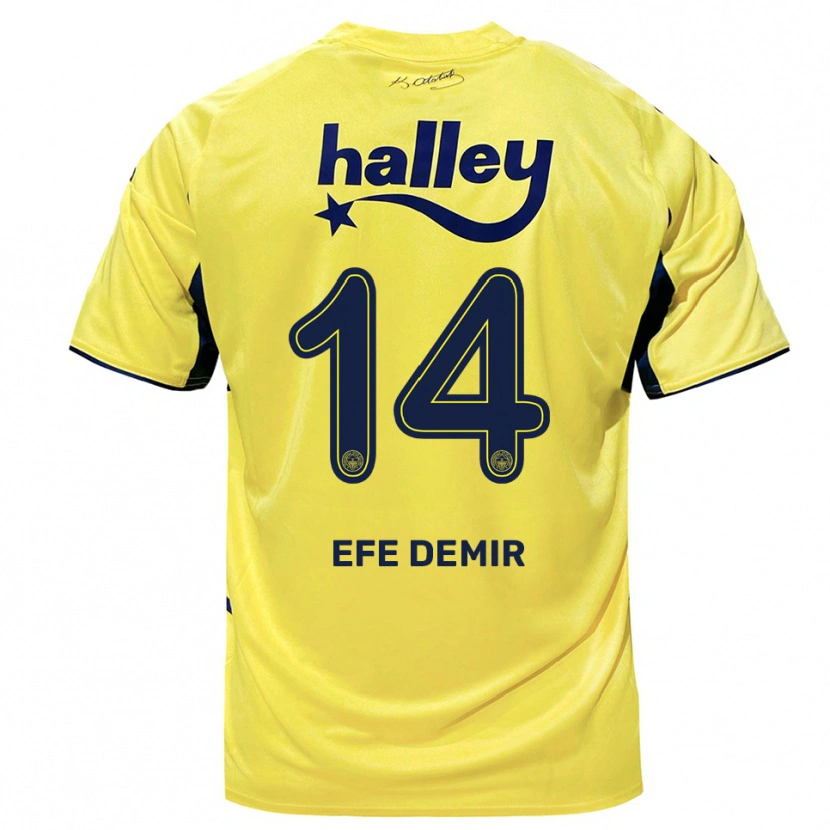 Danxen Kinder Yiğit Efe Demir #14 Gelb Marineblau Auswärtstrikot Trikot 2025/26 T-Shirt