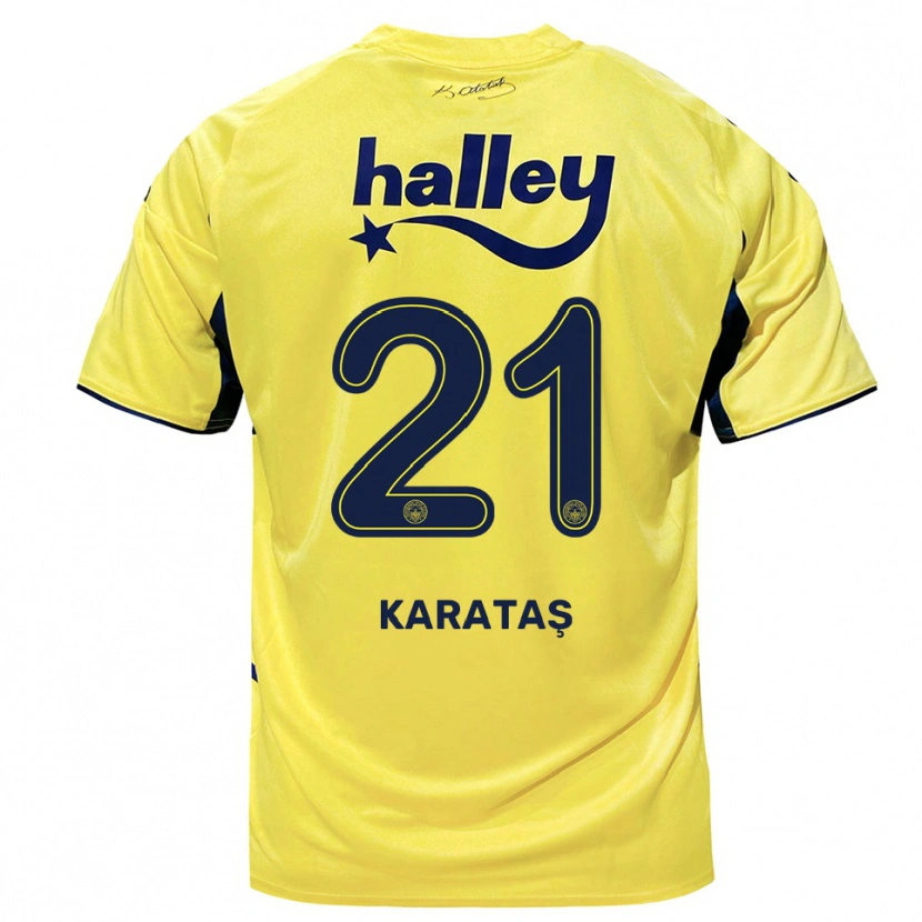 Danxen Kinder Haydar Karataş #21 Gelb Marineblau Auswärtstrikot Trikot 2025/26 T-Shirt
