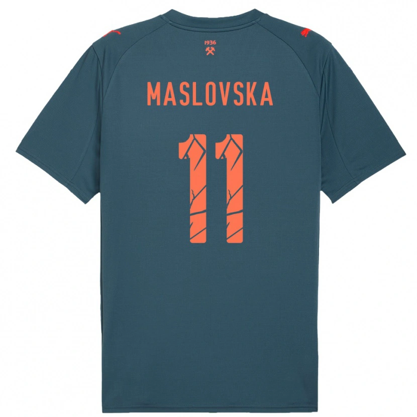 Danxen Kinder Yelyzaveta Maslovska #11 Marineblau Rot Auswärtstrikot Trikot 2025/26 T-Shirt