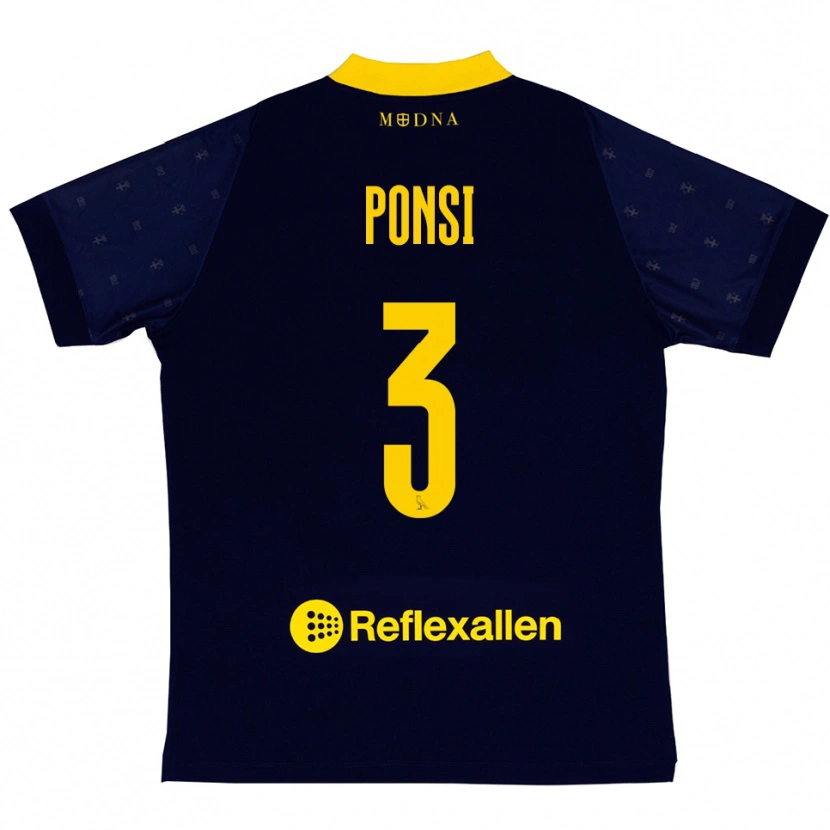 Danxen Herren Fabio Ponsi #3 Marineblau Gelb Auswärtstrikot Trikot 2025/26 T-Shirt