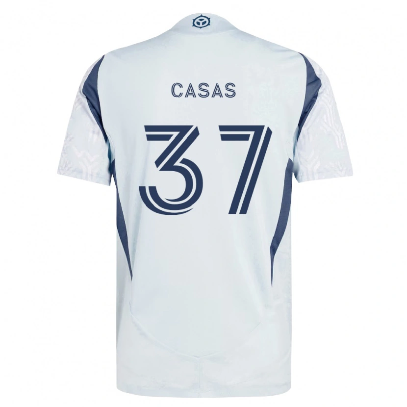 Danxen Kinder Javier Casas #37 Blau Grau Weiß Auswärtstrikot Trikot 2026/27 T-Shirt