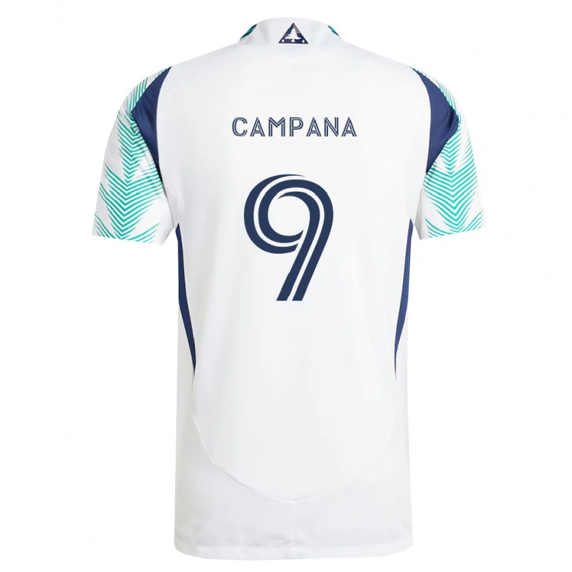 Danxen Kinder Leonardo Campana #9 Weiß Marineblau Hellgrün Auswärtstrikot Trikot 2026/27 T-Shirt