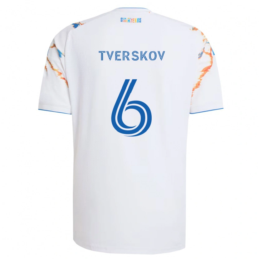 Danxen Kinder Jeppe Tverskov #6 Weiß Orange Blau Auswärtstrikot Trikot 2026/27 T-Shirt