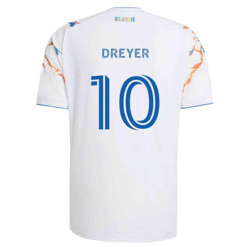 Danxen Kinder Anders Dreyer #10 Weiß Orange Blau Auswärtstrikot Trikot 2026/27 T-Shirt