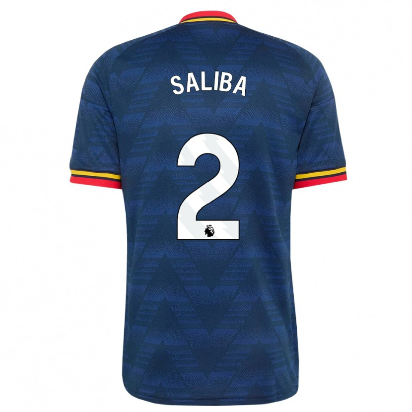 Danxen Kinder William Saliba #2 Mitternachtsblau Gelb Rot Auswärtstrikot Trikot 2026/27 T-Shirt