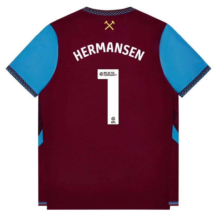 Danxen Herren Mads Hermansen #1 Burgund Kornblumenblau Heimtrikot Trikot 2026/27 T-Shirt