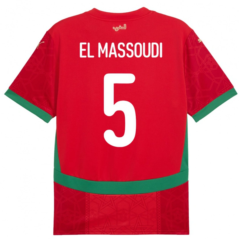 Danxen Kinder Marokko Nassim El Massoudi #5 Rot Heimtrikot Trikot 24-26 T-Shirt