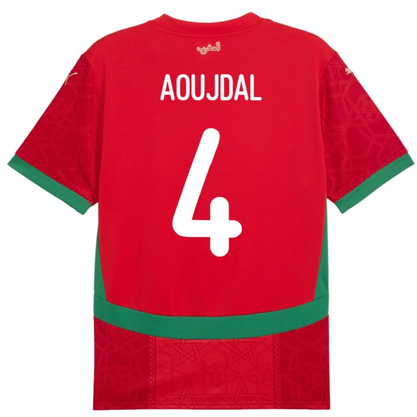 Danxen Kinder Marokko Youssef Aoujdal #4 Rot Heimtrikot Trikot 24-26 T-Shirt
