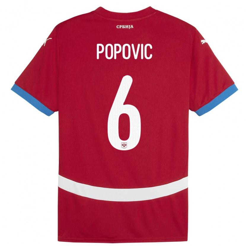 Danxen Kinder Serbien Andrej Popovic #6 Rot Heimtrikot Trikot 24-26 T-Shirt