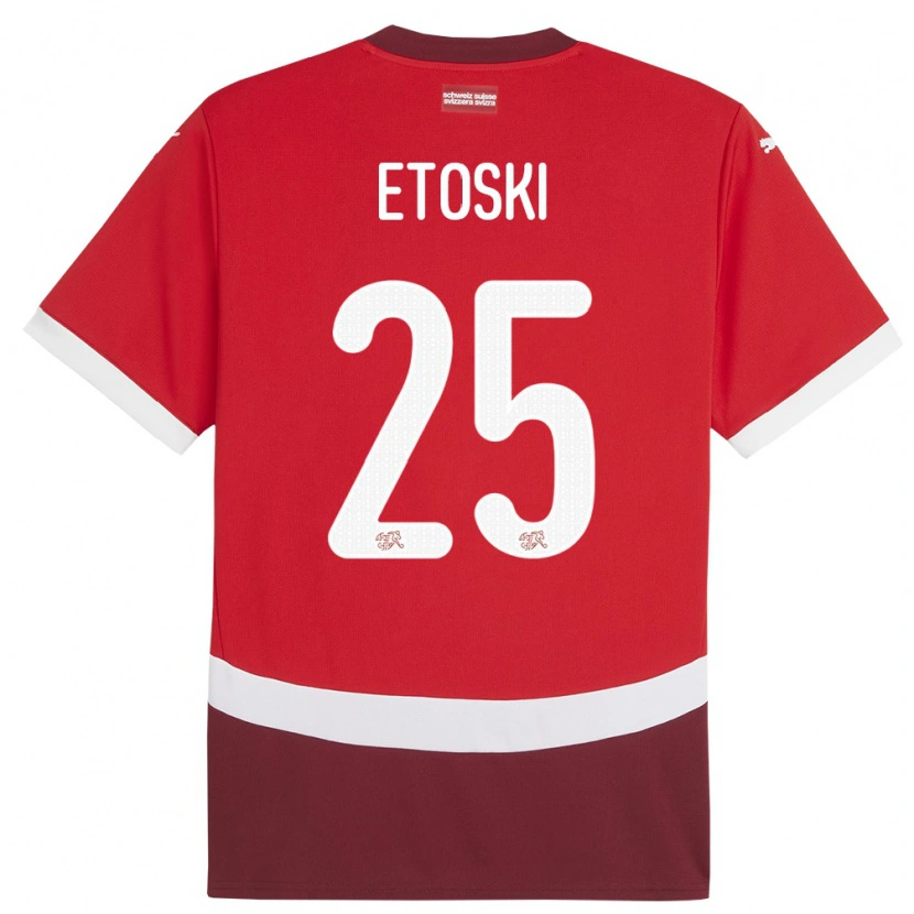Danxen Kinder Schweiz Edin Etoski #25 Rot Heimtrikot Trikot 24-26 T-Shirt