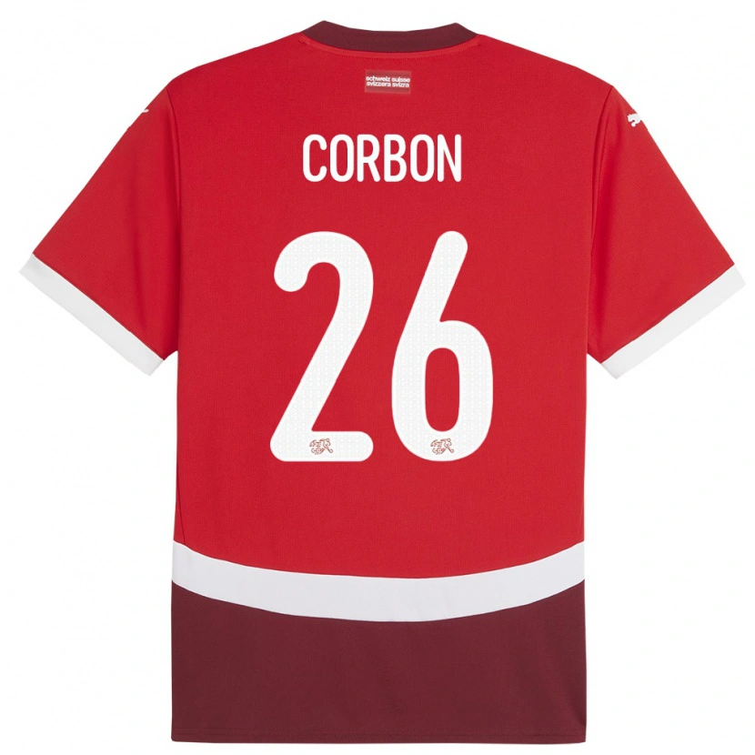 Danxen Kinder Schweiz Max Corbon #26 Rot Heimtrikot Trikot 24-26 T-Shirt