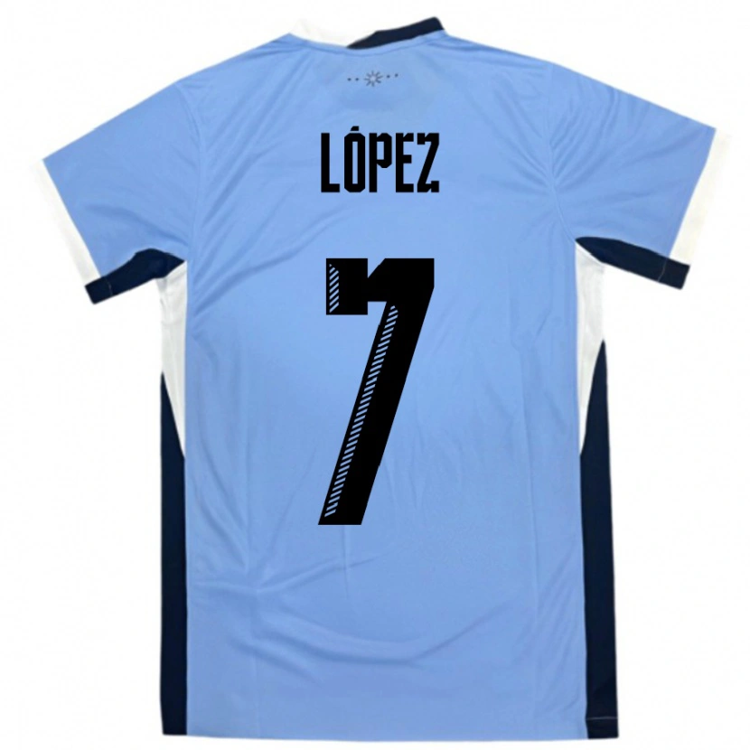 Danxen Kinder Uruguay Nahuel López #7 Weiß Schwarz Heimtrikot Trikot 24-26 T-Shirt