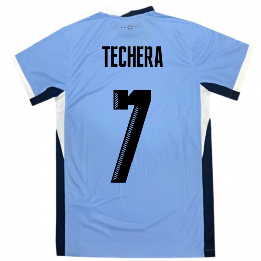 Danxen Kinder Uruguay Facundo Techera #7 Weiß Schwarz Heimtrikot Trikot 24-26 T-Shirt
