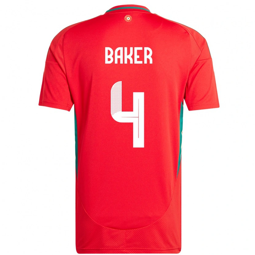 Danxen Kinder Wales Matthew Baker #4 Rot Heimtrikot Trikot 24-26 T-Shirt
