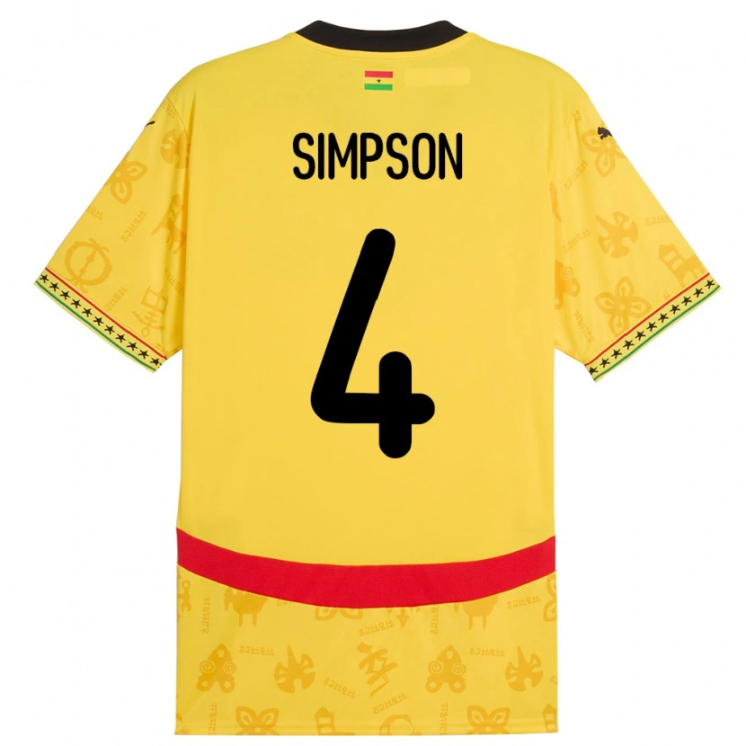Danxen Kinder Ghana Razak Simpson #4 Gelb Auswärtstrikot Trikot 24-26 T-Shirt