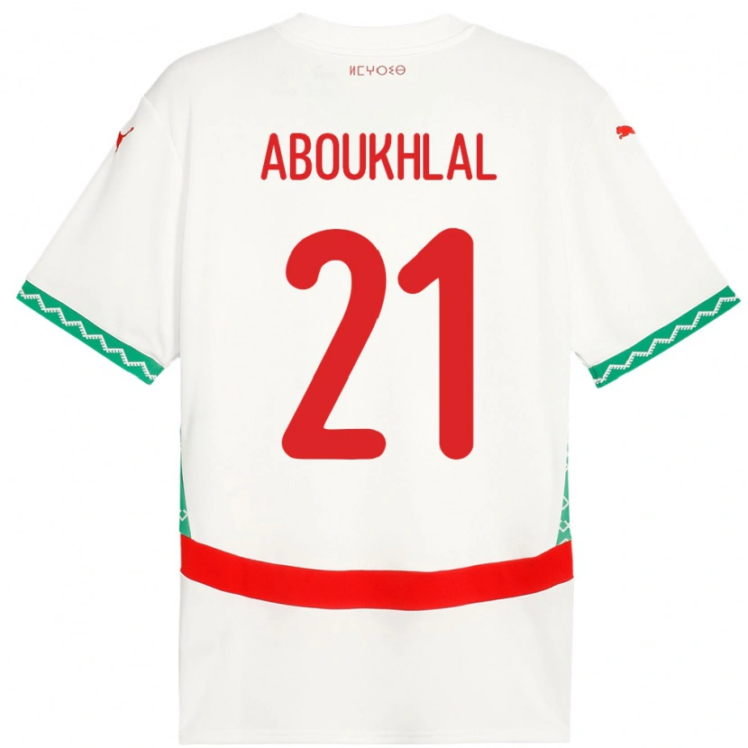 Danxen Kinder Marokko Zakaria Aboukhlal #21 Weiß Auswärtstrikot Trikot 24-26 T-Shirt