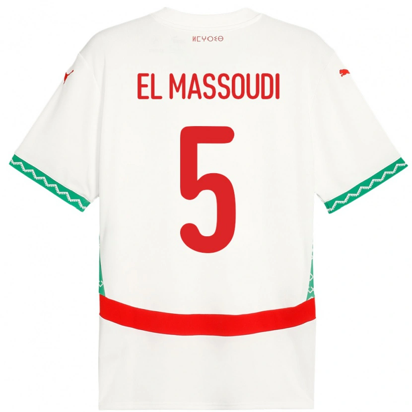 Danxen Kinder Marokko Nassim El Massoudi #5 Weiß Auswärtstrikot Trikot 24-26 T-Shirt