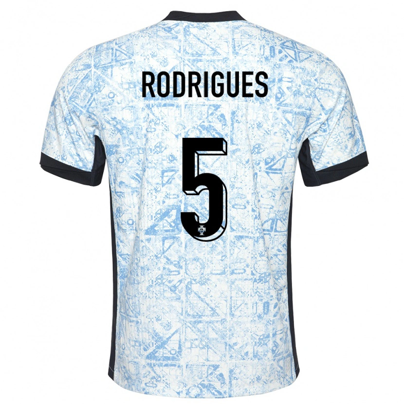 Danxen Kinder Portugal Rafa Rodrigues #5 Cremeblau Auswärtstrikot Trikot 24-26 T-Shirt