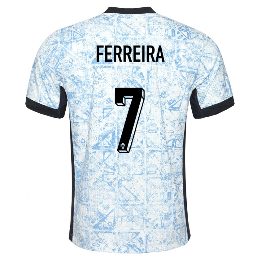 Danxen Kinder Portugal Tiago Ferreira #7 Cremeblau Auswärtstrikot Trikot 24-26 T-Shirt