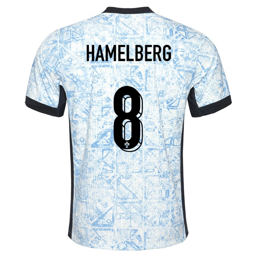 Danxen Kinder Portugal Eric Hamelberg #8 Cremeblau Auswärtstrikot Trikot 24-26 T-Shirt