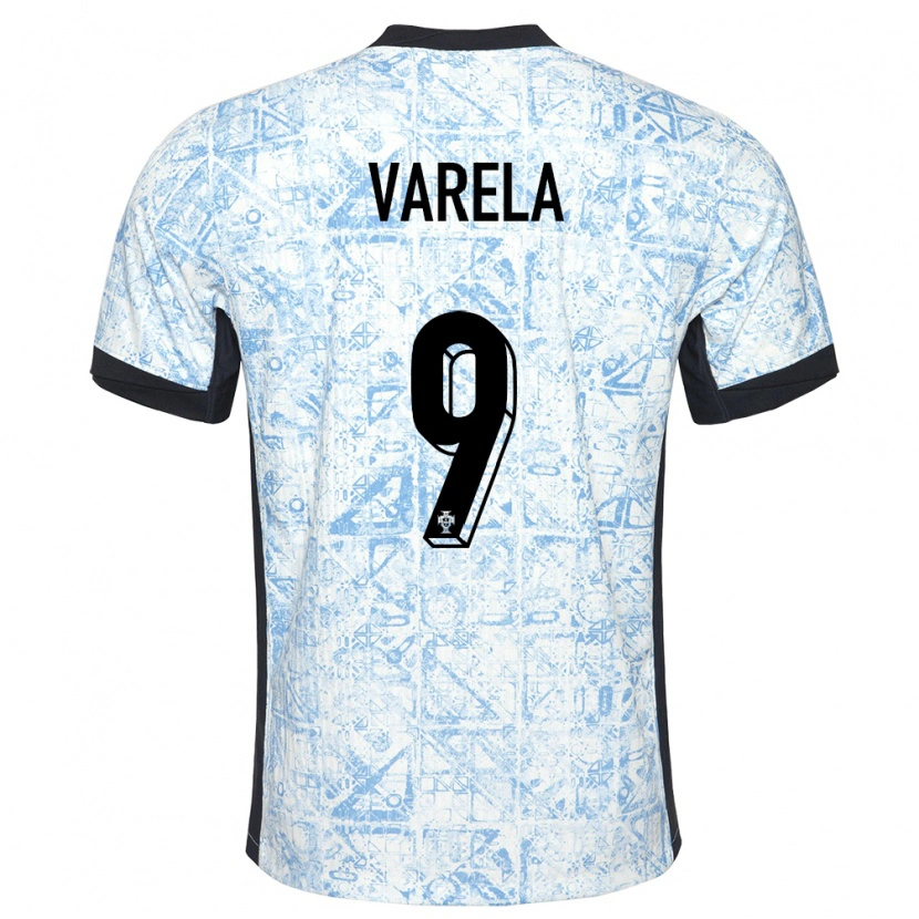 Danxen Kinder Portugal Gustavo Varela #9 Cremeblau Auswärtstrikot Trikot 24-26 T-Shirt
