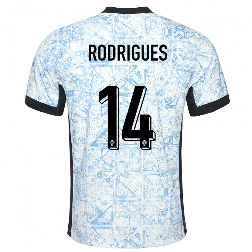 Danxen Kinder Portugal Diego Rodrigues #14 Cremeblau Auswärtstrikot Trikot 24-26 T-Shirt