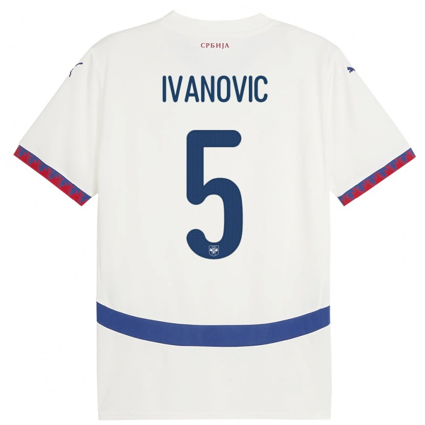 Danxen Kinder Serbien Mijat Ivanovic #5 Weiß Auswärtstrikot Trikot 24-26 T-Shirt