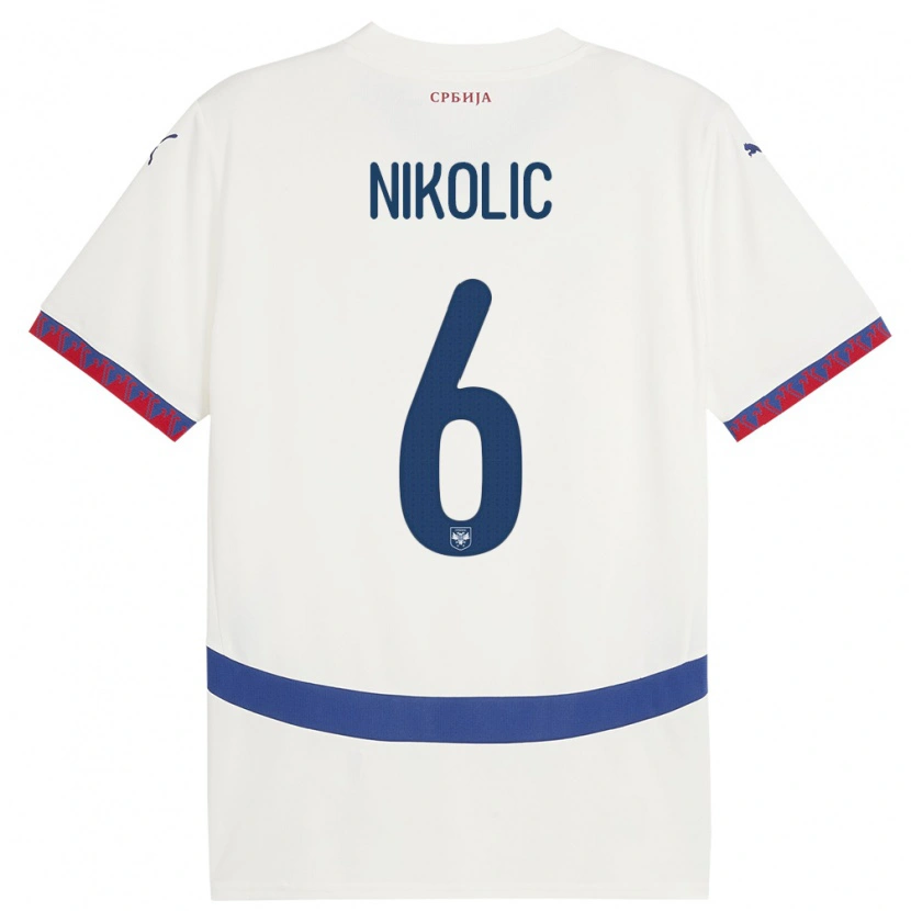 Danxen Kinder Serbien Lazar Nikolic #6 Weiß Auswärtstrikot Trikot 24-26 T-Shirt