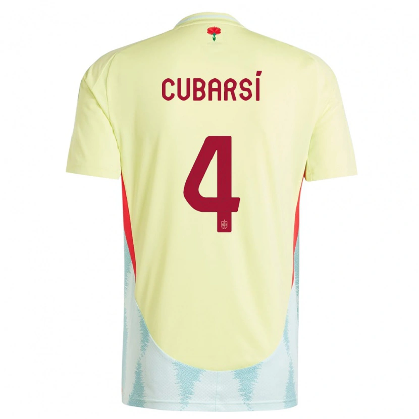 Danxen Kinder Spanien Pau Cubarsí #4 Gelb Auswärtstrikot Trikot 24-26 T-Shirt