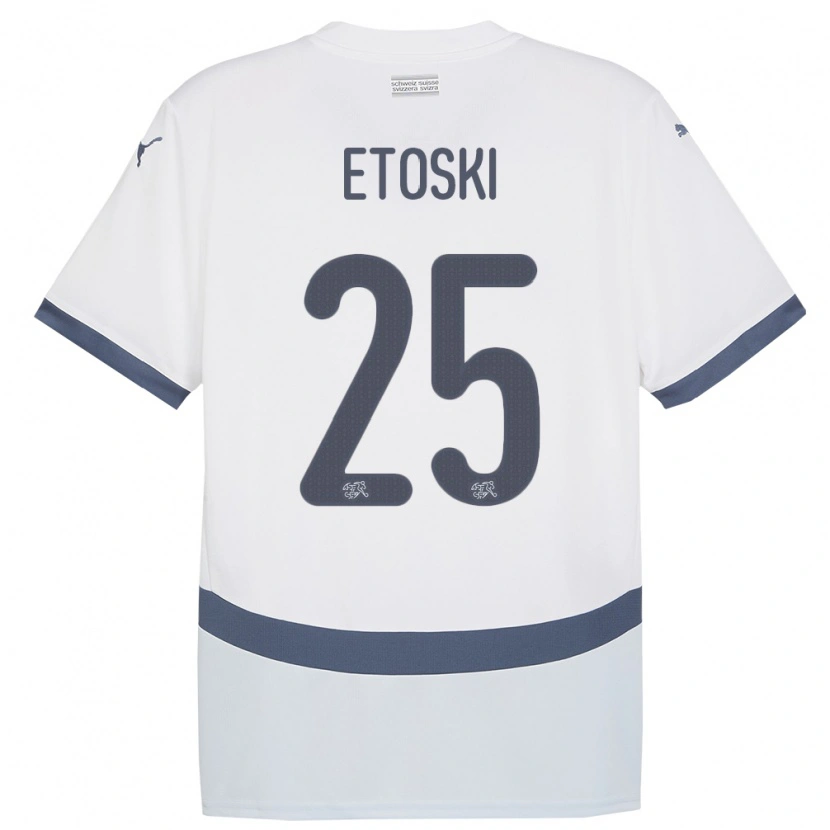Danxen Kinder Schweiz Edin Etoski #25 Weiß Auswärtstrikot Trikot 24-26 T-Shirt