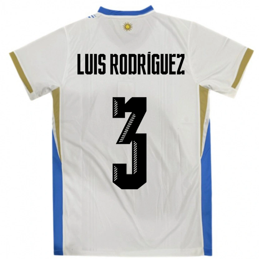 Danxen Kinder Uruguay José Luis Rodríguez #3 Weiß Blau Auswärtstrikot Trikot 24-26 T-Shirt