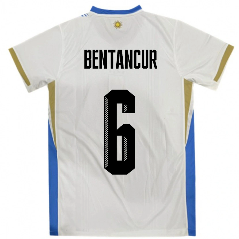 Danxen Kinder Uruguay Rodrigo Bentancur #6 Weiß Blau Auswärtstrikot Trikot 24-26 T-Shirt
