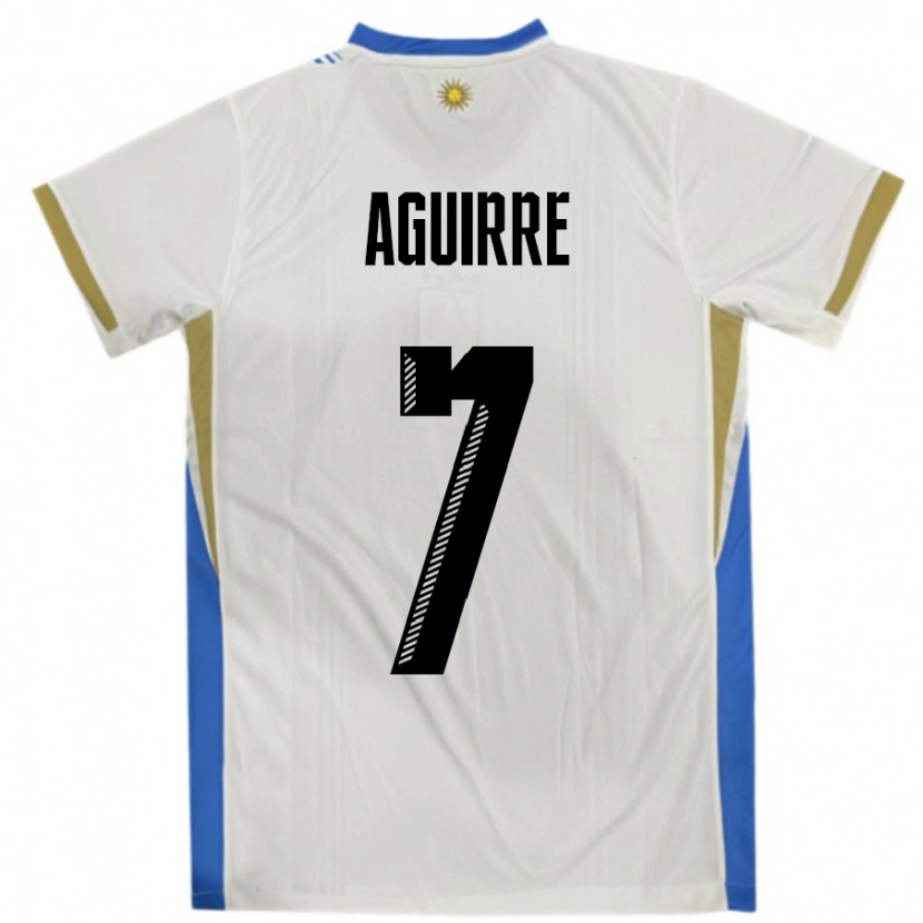 Danxen Kinder Uruguay Rodrigo Aguirre #7 Weiß Blau Auswärtstrikot Trikot 24-26 T-Shirt