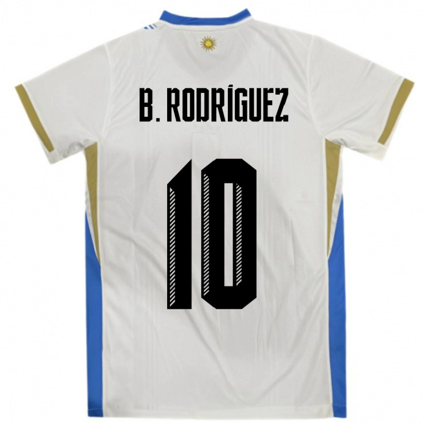 Danxen Kinder Uruguay Brian Rodríguez #10 Weiß Blau Auswärtstrikot Trikot 24-26 T-Shirt