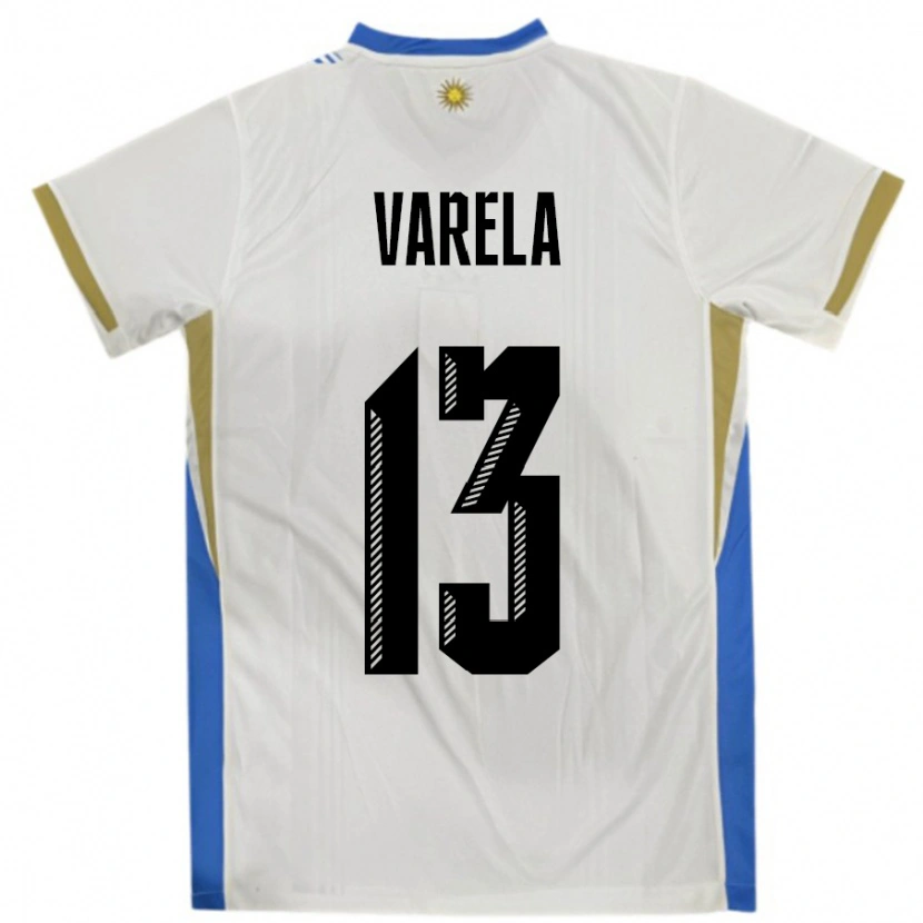 Danxen Kinder Uruguay Guillermo Varela #13 Weiß Blau Auswärtstrikot Trikot 24-26 T-Shirt