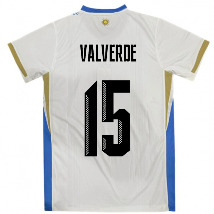 Danxen Kinder Uruguay Federico Valverde #15 Weiß Blau Auswärtstrikot Trikot 24-26 T-Shirt