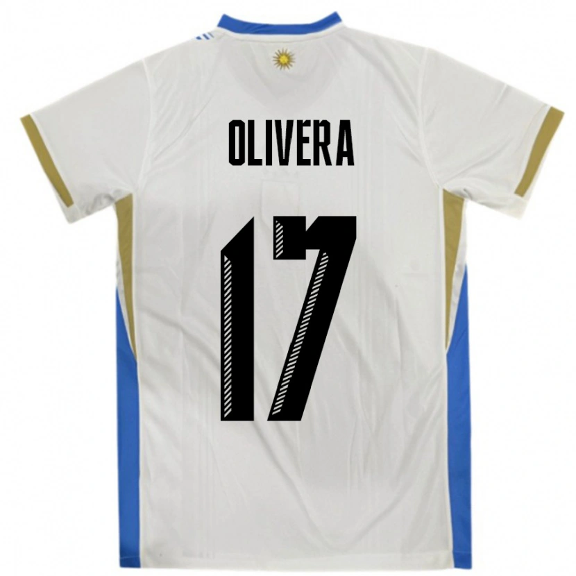 Danxen Kinder Uruguay Cristian Olivera #17 Weiß Blau Auswärtstrikot Trikot 24-26 T-Shirt