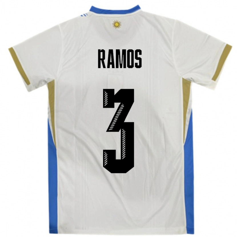 Danxen Kinder Uruguay Nicolás Ramos #3 Weiß Blau Auswärtstrikot Trikot 24-26 T-Shirt