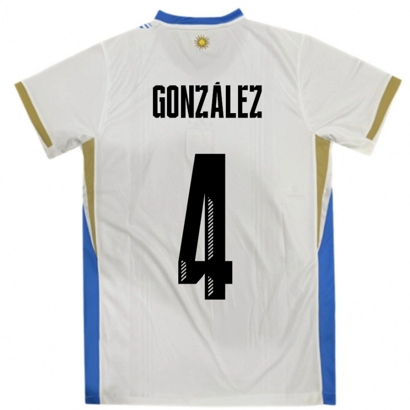 Danxen Kinder Uruguay Facundo González #4 Weiß Blau Auswärtstrikot Trikot 24-26 T-Shirt