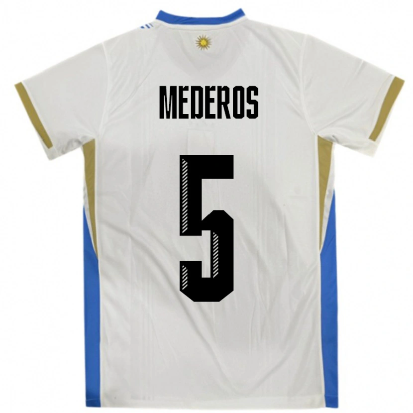 Danxen Kinder Uruguay Rodrigo Mederos #5 Weiß Blau Auswärtstrikot Trikot 24-26 T-Shirt