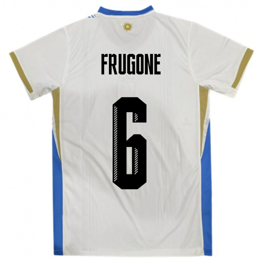 Danxen Kinder Uruguay Axel Frugone #6 Weiß Blau Auswärtstrikot Trikot 24-26 T-Shirt