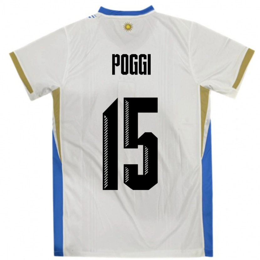 Danxen Kinder Uruguay Vicente Poggi #15 Weiß Blau Auswärtstrikot Trikot 24-26 T-Shirt