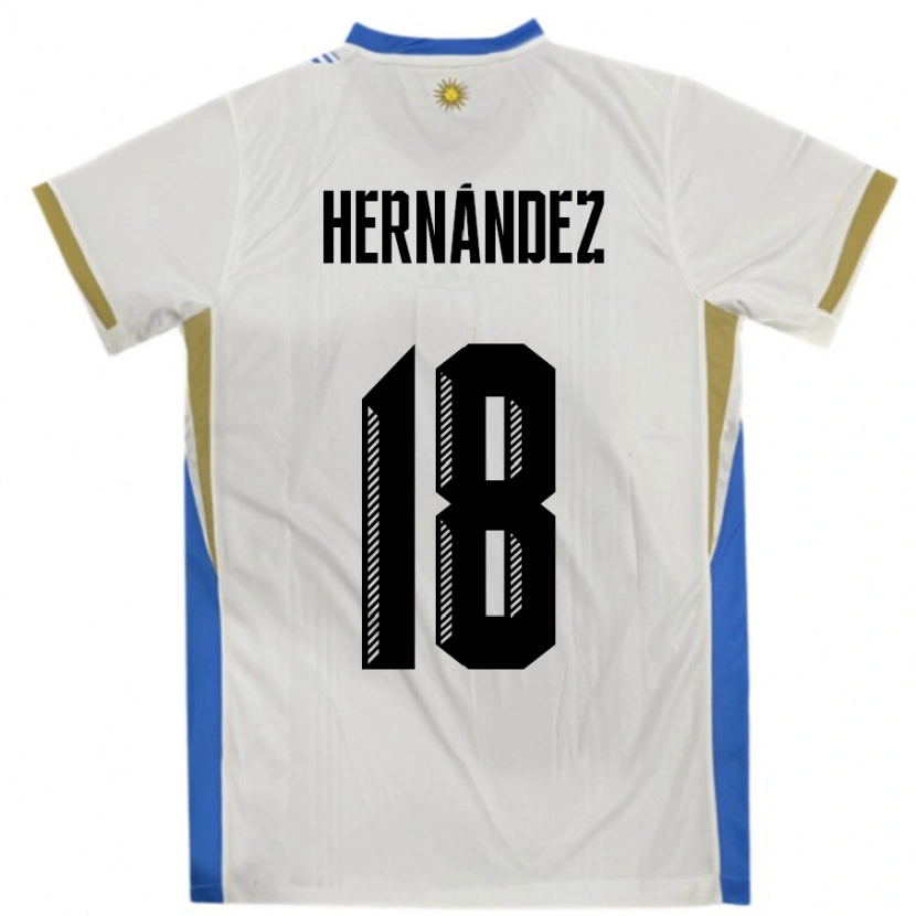 Danxen Kinder Uruguay Tomás Hernández #18 Weiß Blau Auswärtstrikot Trikot 24-26 T-Shirt