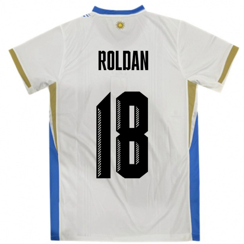 Danxen Kinder Uruguay Thiago Roldan #18 Weiß Blau Auswärtstrikot Trikot 24-26 T-Shirt