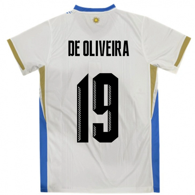 Danxen Kinder Uruguay Emiliano De Oliveira #19 Weiß Blau Auswärtstrikot Trikot 24-26 T-Shirt