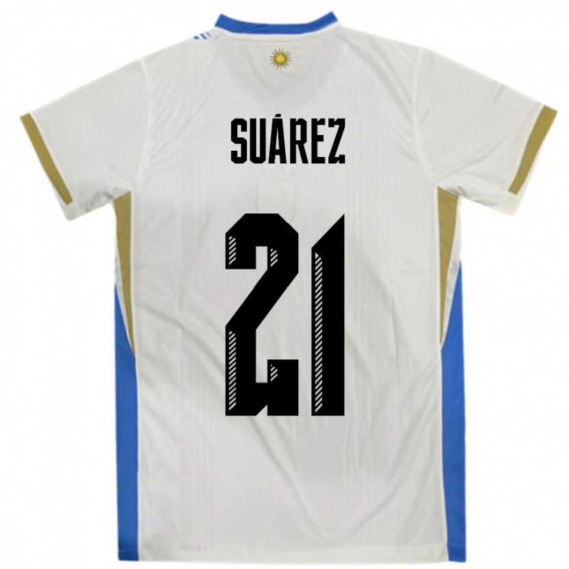 Danxen Kinder Uruguay Pablo Suárez #21 Weiß Blau Auswärtstrikot Trikot 24-26 T-Shirt