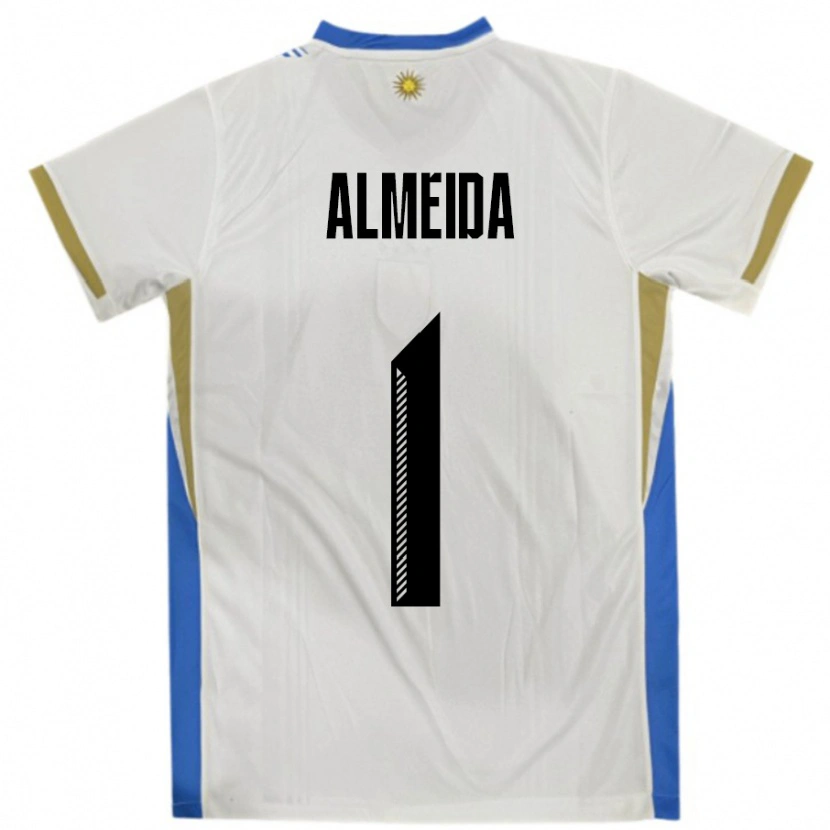 Danxen Kinder Uruguay Martin Almeida #1 Weiß Blau Auswärtstrikot Trikot 24-26 T-Shirt