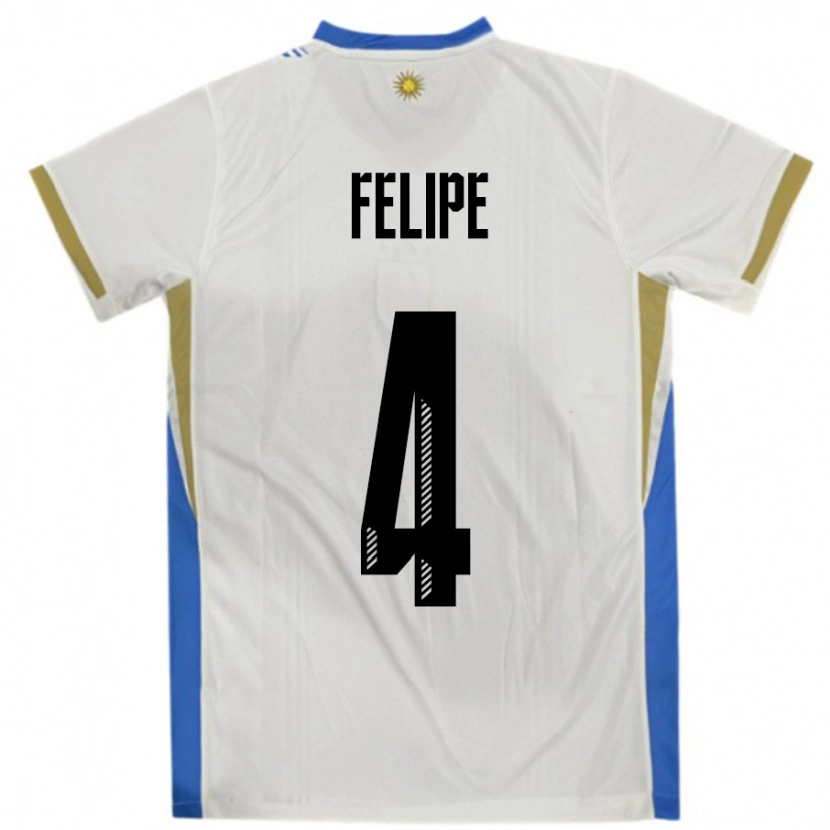 Danxen Kinder Uruguay Laura Felipe #4 Weiß Blau Auswärtstrikot Trikot 24-26 T-Shirt